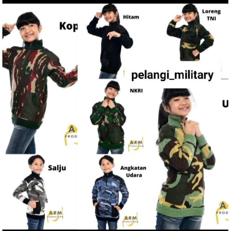 switer rajut anak loreng army