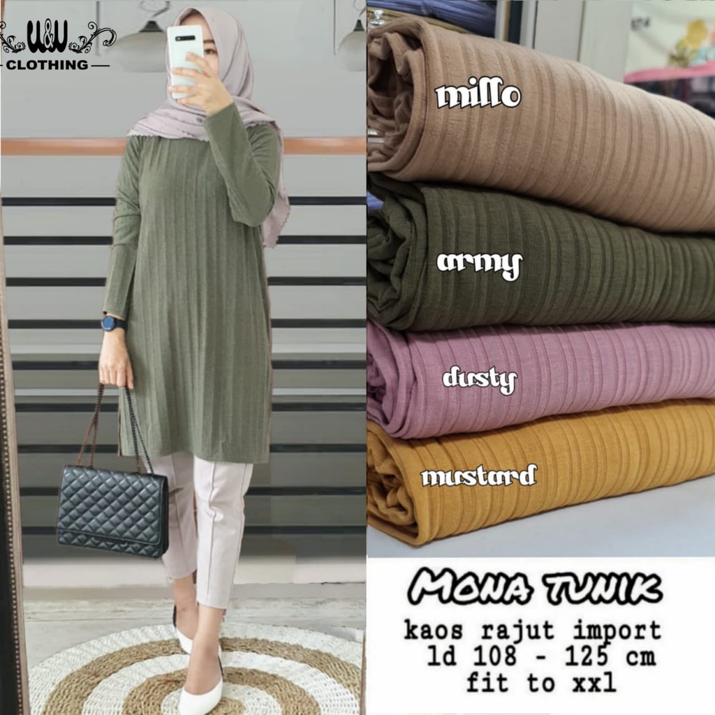 MONA TUNIK BY W&W | MONA TUNIK BAJU ATASAN WANITA PANJANG LD 108-125CM BAHAN KAOS RAJUT IMPORT