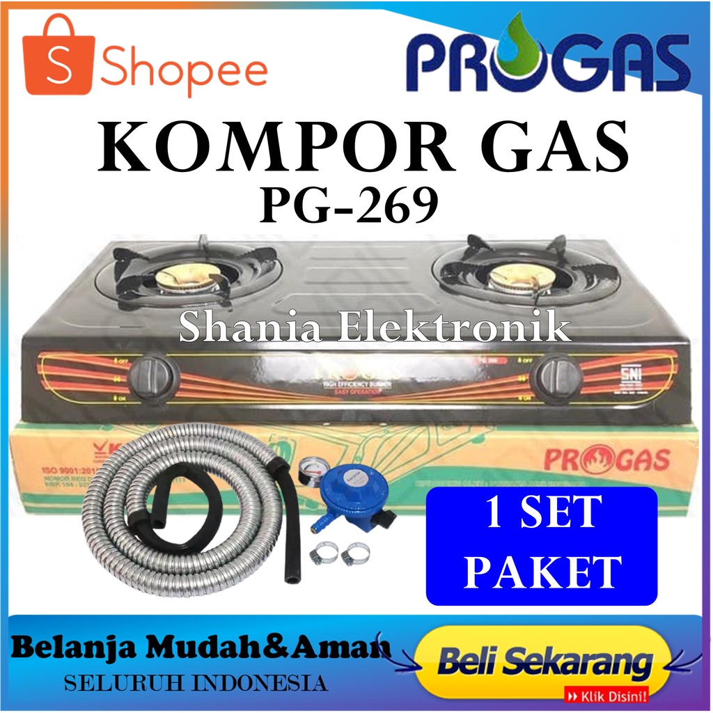 Kompor Gas 2 Tungku PROGAS+Selang Gas+Regulator Progas 2 Tungku Kualitas Terbaik Kompor Gas 2 Tungku