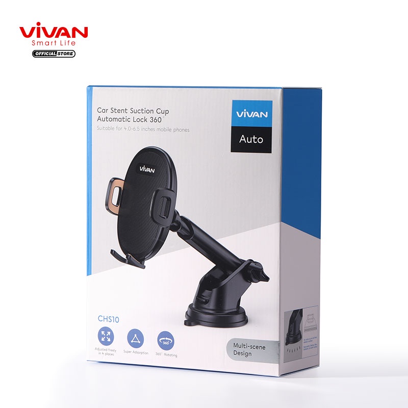 VIVAN Car Holder Universal CHS10 Rotasi 360° Pengunci Otomatis Untuk Ponsel 4.0 inch - 6.5 inch-Garansi 1 Tahun