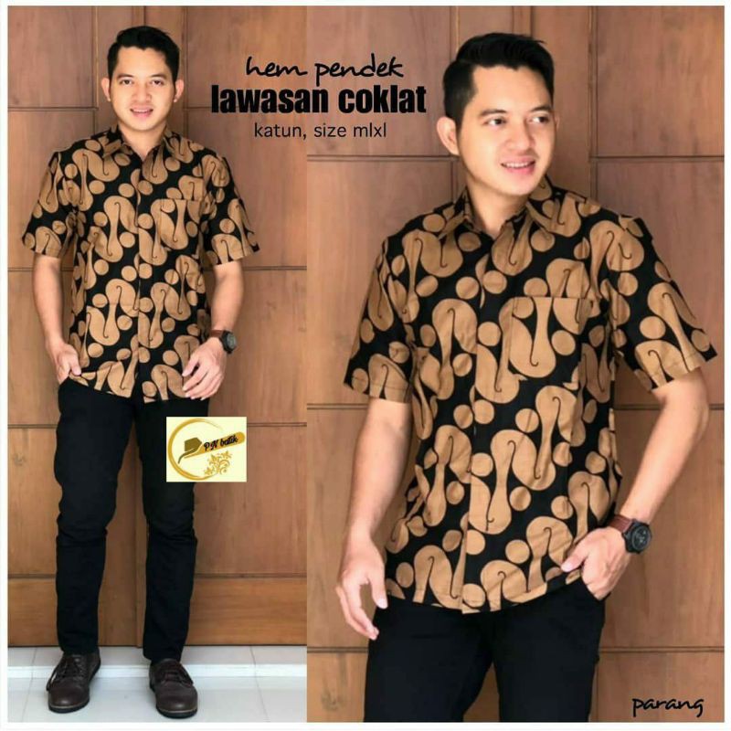 Risna Batik HRB026 Kenongo Hem Kemeja Batik Pria Lengan Pendek Katun Primis Premium Halus M L XL XXL-Seno