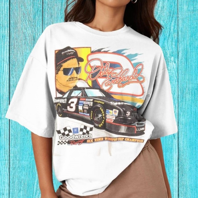 Nascar Dale Earnhardt 90s Racing Tee T Shirt, Kaos Putih Nascar Dale Earnhardt Racing Team, Defourd