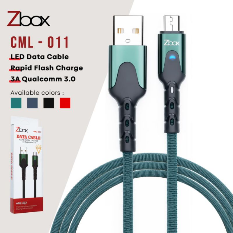 Kabel ZBox CML011 LED Micro Type C Lightning Kabel Data LED tali sepatu bahan fast charging