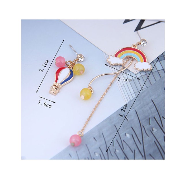 LRC Anting Tusuk Fashion Color Parachute Rainbow Asymmetric Stud Earrings A60084