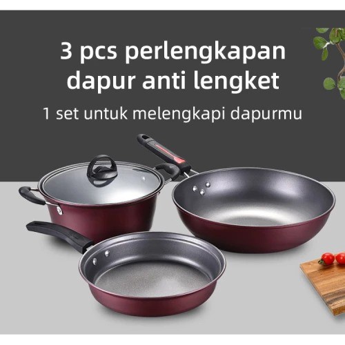 MILIKI SEGERA!! Panci Teflon 1 Set 3 pcs - Panci Teflon Set 3 panci set Serbaguna Awet JUMBO bisa cod