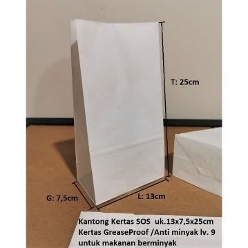 

Goodiebag Paperbag Sos Kantong Kertas Putih 13X7,5X25 (L) 50Gsm Anti Minyak