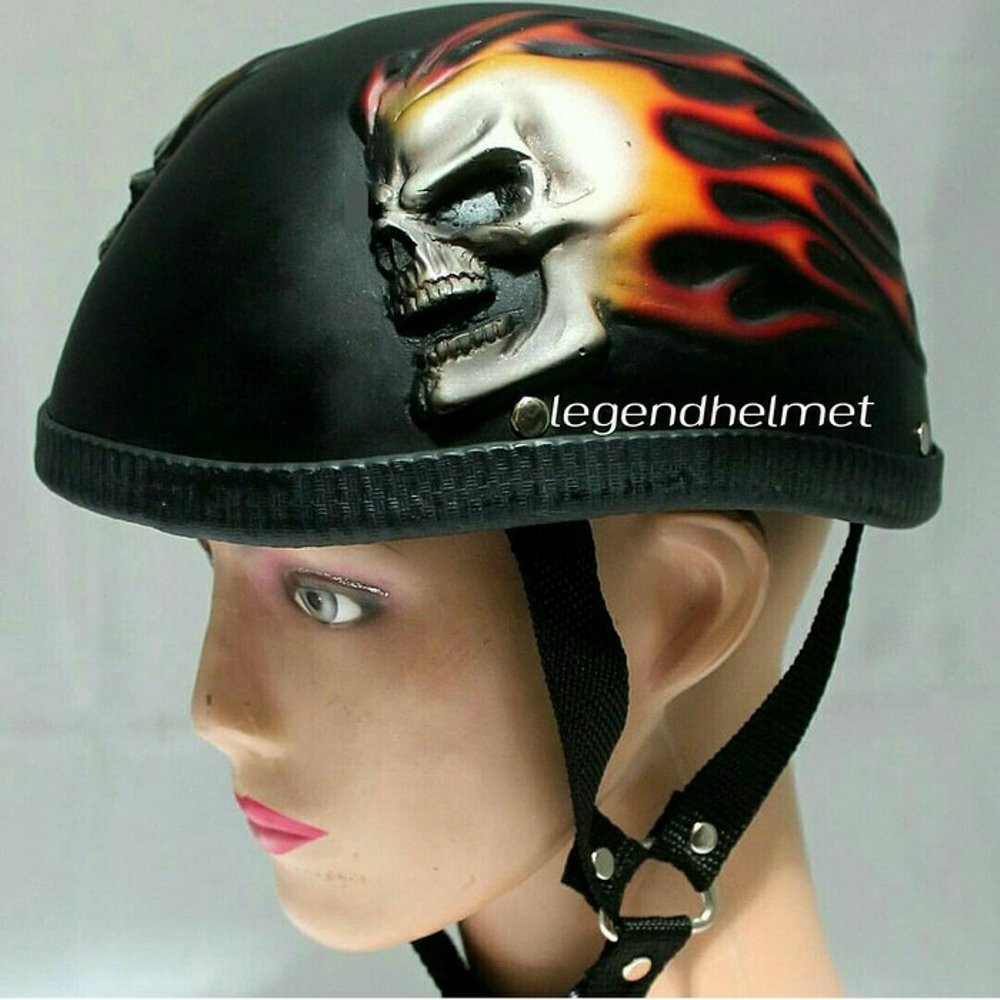 Helm cetok batok hitam Tengkorak skull 3D retro classic bukan Bogo Chips Nazi Cakil Jpn Cargloss KYT