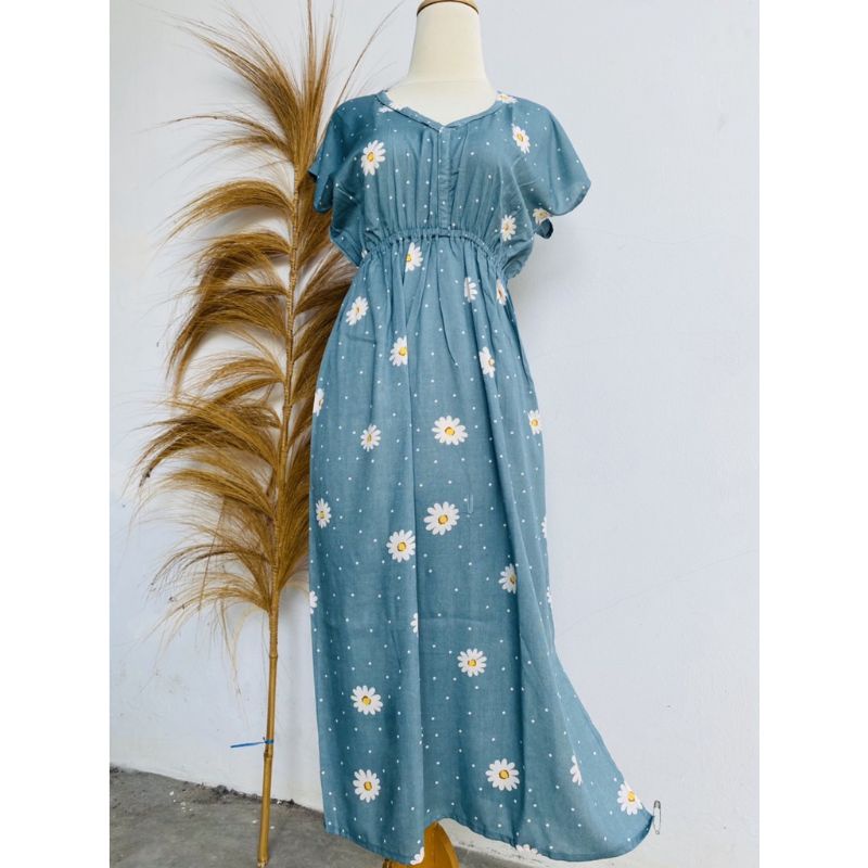 Daster Manohara Dress Manohara All Size Fit to XL Rayon Dress Bali Motif Tiedye Kopi Coffe Motif-Sun mint
