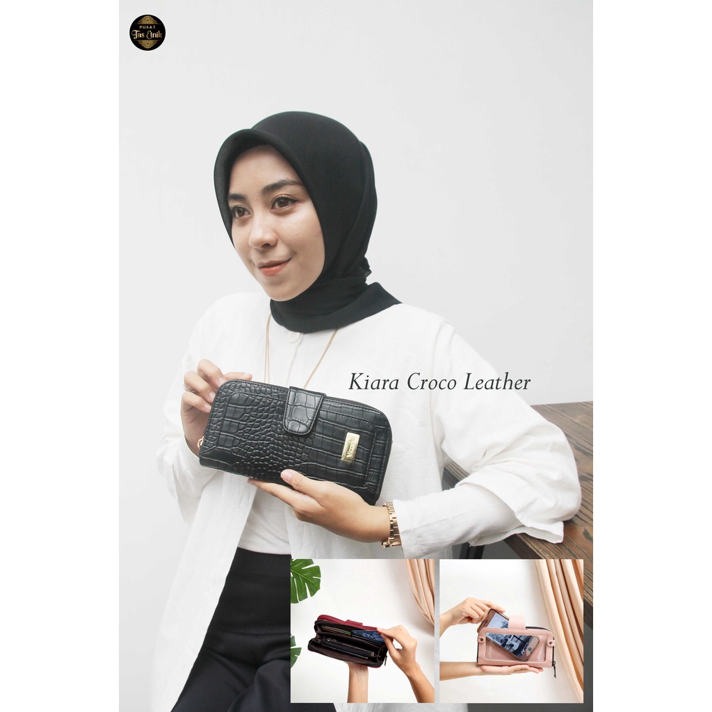 DOMPET HP WANITA ORIGINAL VCODE HITAM CROCO KULIT BUAYA KIARA