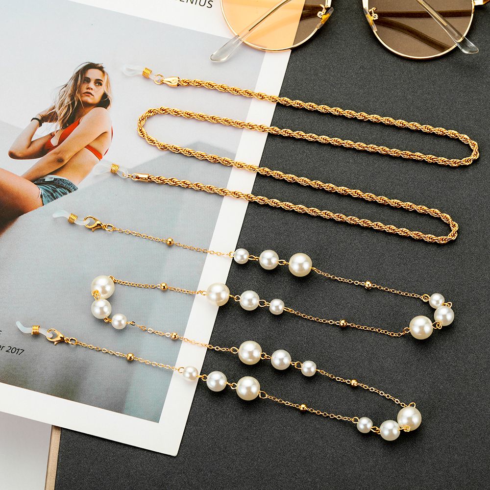 Pistachio Tali Lanyard Holder Kacamata Baca Hias Mutiara Anti Hilang Untuk Pria / Wanita-3