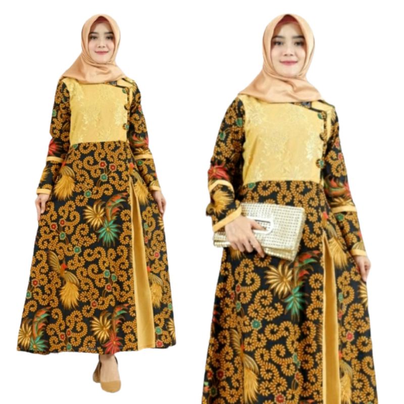 Gamis Batik Wanita Modern Jumbo M L XL XXL Longdress Muslim Maxi Big Size LTF-Br