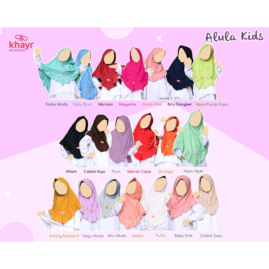 Khayr Moswear Hijab Alula Kids Bergo Syar'i Kids Series Jilbab Instan Junior Kerudung Bergo Hijab An