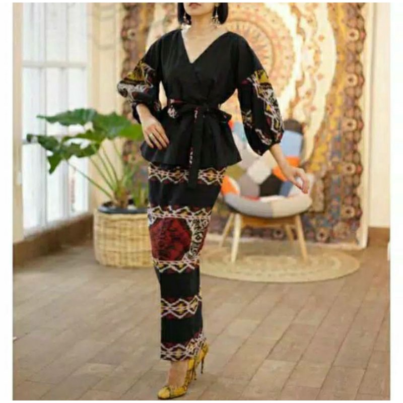 setelan tenun original black set