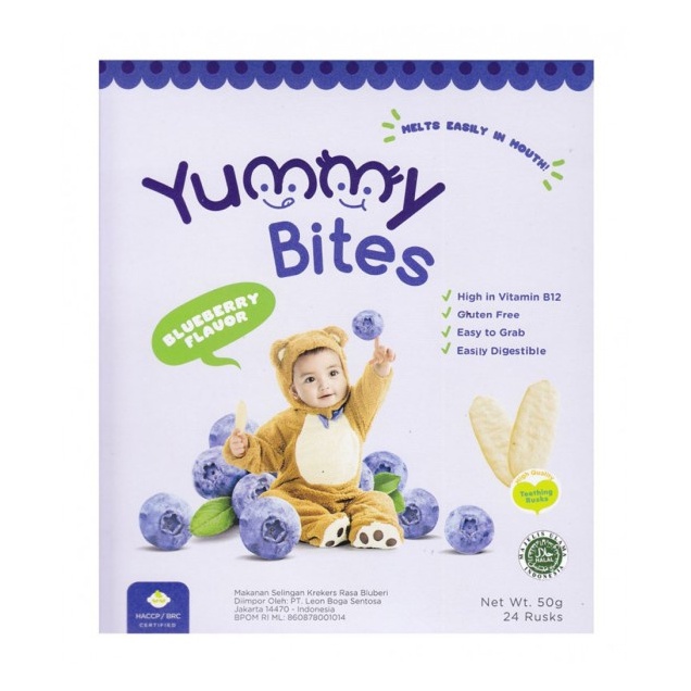 Yummy Bites Rice Crackers Snack Krekers Beras Blueberry Bluberi 50g