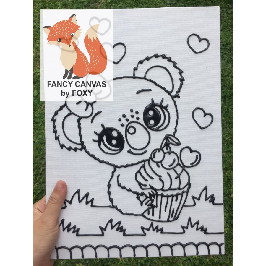 

BARU KANVAS LUKIS ANAK OUTLINE TIMBUL GAMBAR - KOALA CUPCAKE PERALATAN MELUKIS ANAK