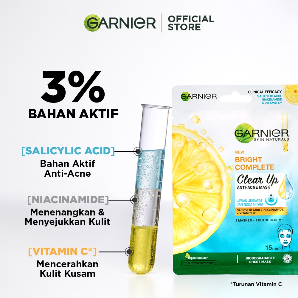 GARNIER SKIN NATURALS BRIGHT COMPLETE CLEAR UP ANTI-ACNE MASK / MASKER WAJAH 23 G