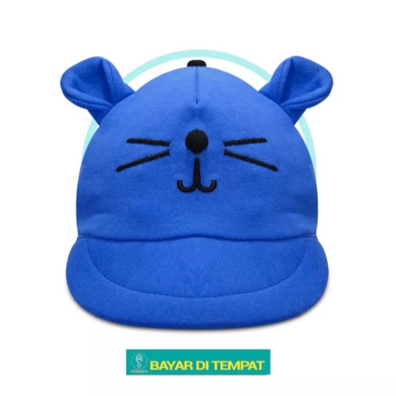 Topi Bayi/Topi Anak/Topi Apolo Bayi. Usia 0 - 2 Tahun-KUCING [BLUE]