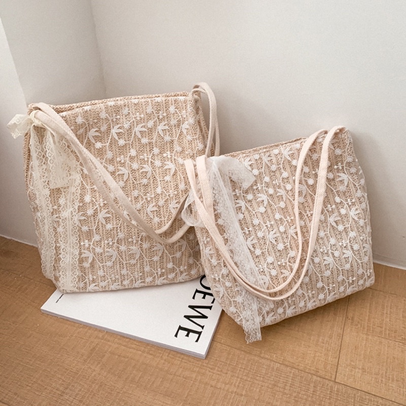 Tas Jinjing Wanita Tas Cewek Renda Sulam Bucket Shopping Soft Fairy Lace Bag JS 8022