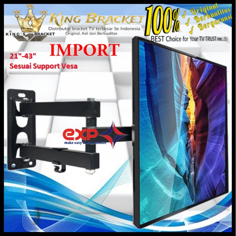 Bracket TV SHARP 14 s/d 43 inch 6 ARAH FULL BESI SUPER KOKOH GARANSI 100% ORI