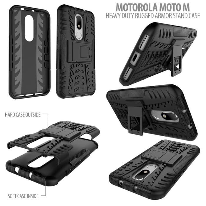 Rugged armor robot motorola moto M case casing cover kick standing