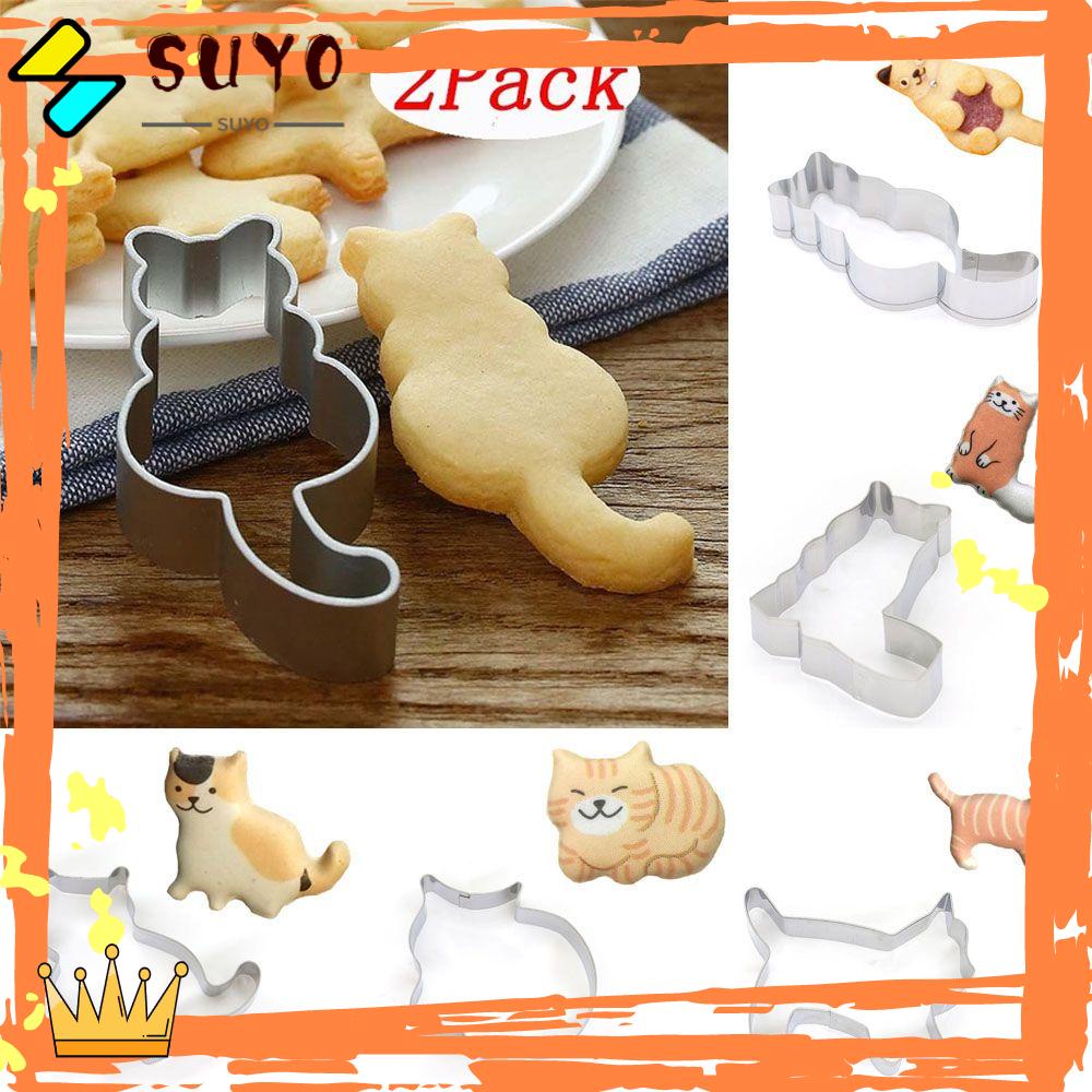 Suyo 2PCS Cetakan Pemotong Adonan Kue Fondant Desain Kucing Model DIY