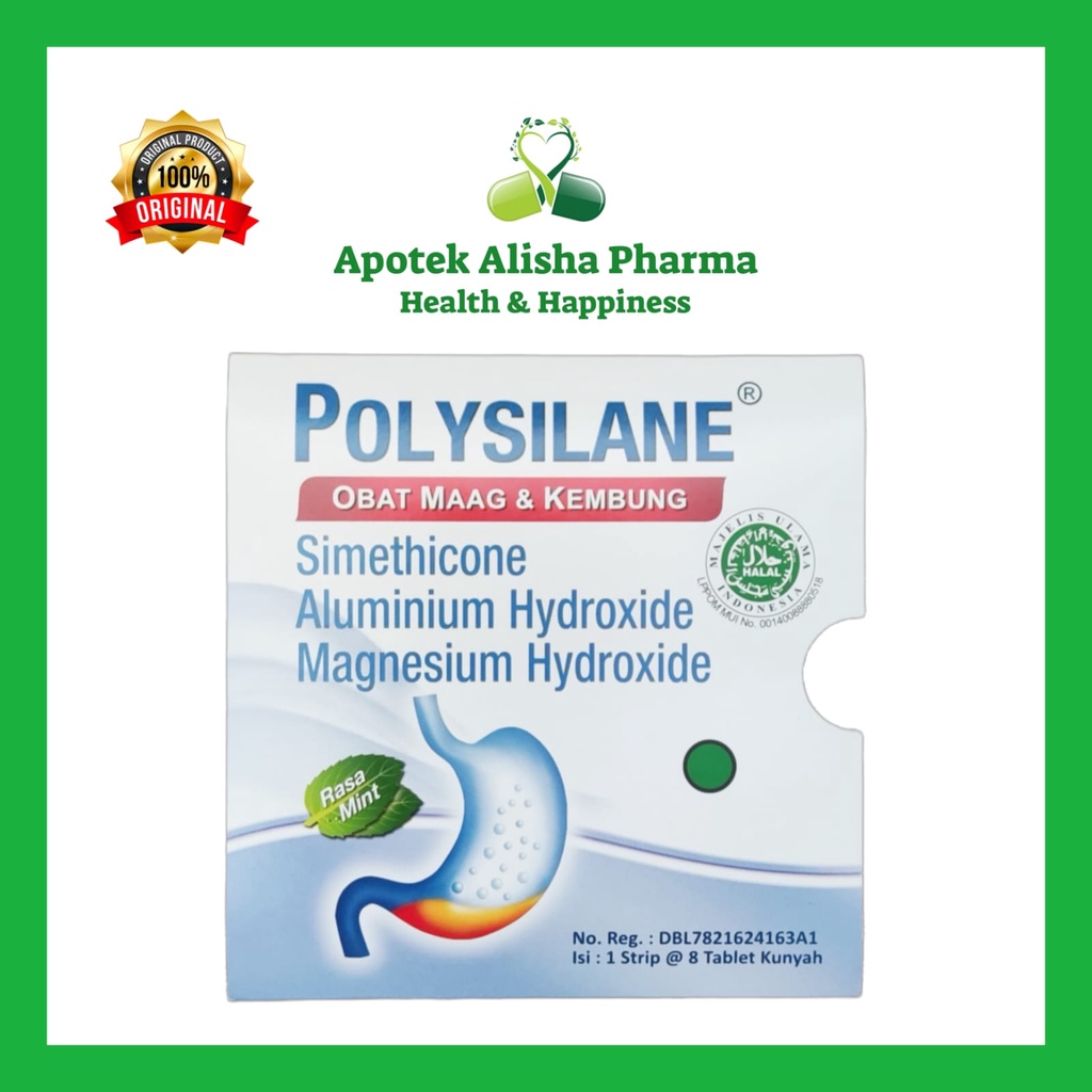 Polysilane Tablet (Strip 8tablet) - Polysilane Tablet Kunyah Obat Maag/Perih/Kembung/Nyeri Uluhati/ Polisilane / Polisilene Tablet