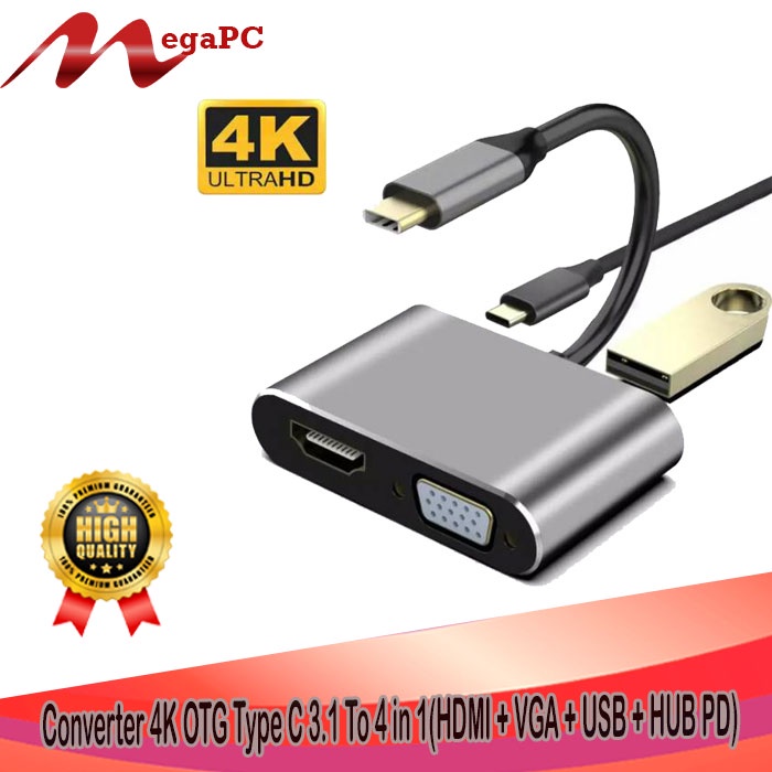 Converter 4K OTG Type C 3.1 To 4 in 1(HDMI + VGA + USB + HUB PD)