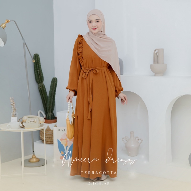 GlizHijab | Ameena Dress | Gamis Remaja Muslimah Terbaru Fashion Wanita Gamis Cringkle Ukuran XS - JUMBO-2