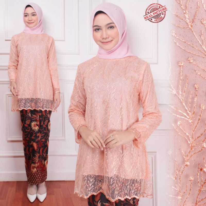 Setelan kebaya modern Nanda brukat tile baju remaja wanita lamaran wisuda cantik murah non ktf