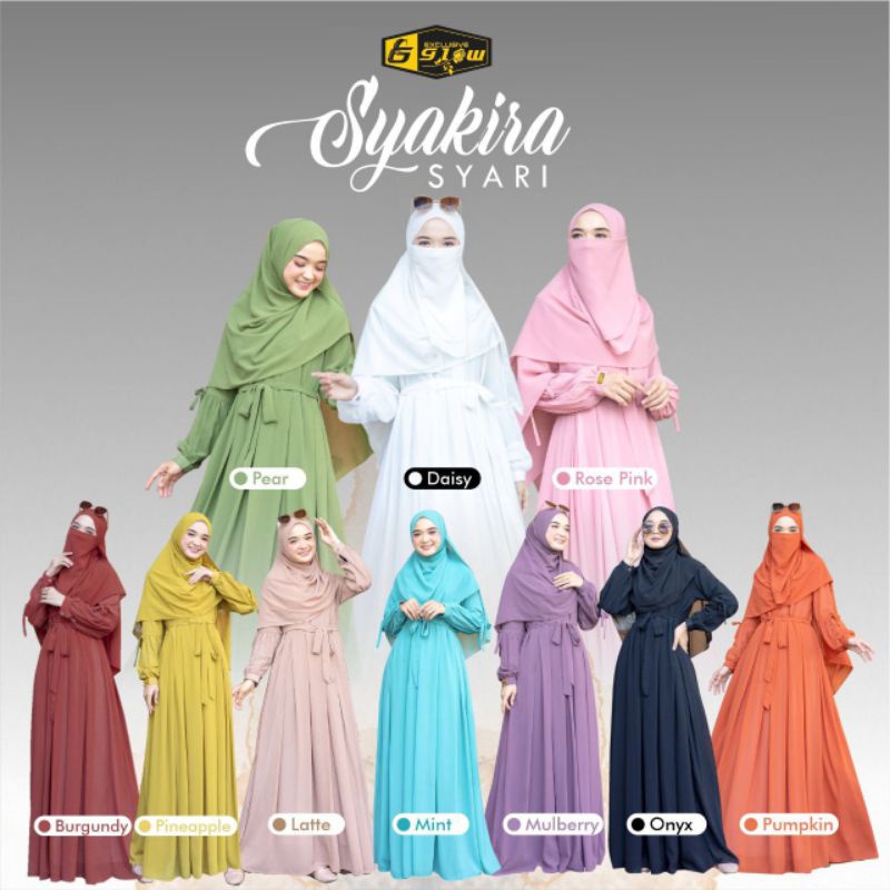 SYAKIRA  BY GLOW EXCLUSIVE / SYAKIRA SET KHIMAR / SYAKIRA SET PASHMINA / GAMIS CERUTY POLOS PREMIUM
