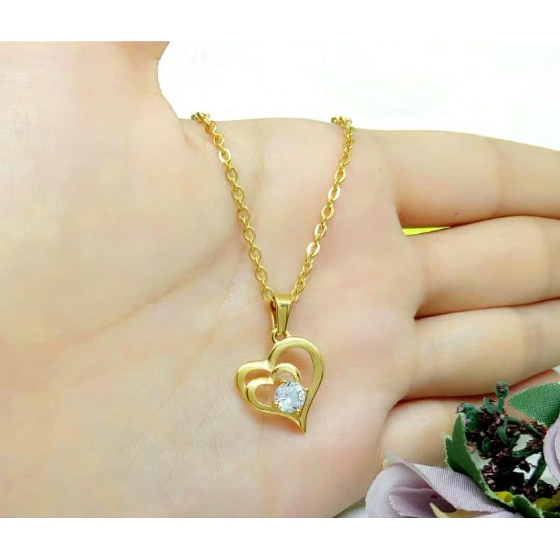 Kalung Titanium wanita emas liontin love cantik