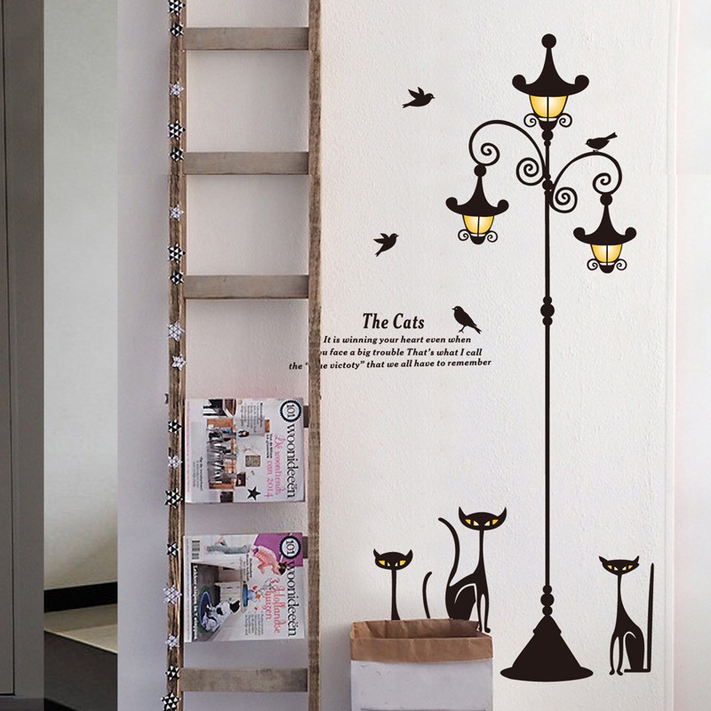 RELIZA WALL STICKER LAMPU TAMAN KUCING DAPUR KEBUN RUANG TAMU STIKER  DINDING