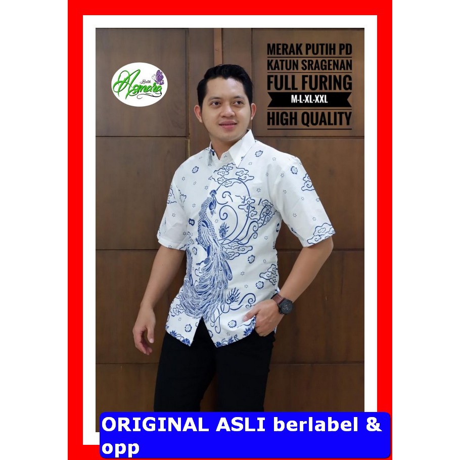 PROMO BATIK PREMIUM MODERN KEMEJA BATIK SOLO Lengan Pendek Lapis Furing Asmara Merak Putih 130.000 K