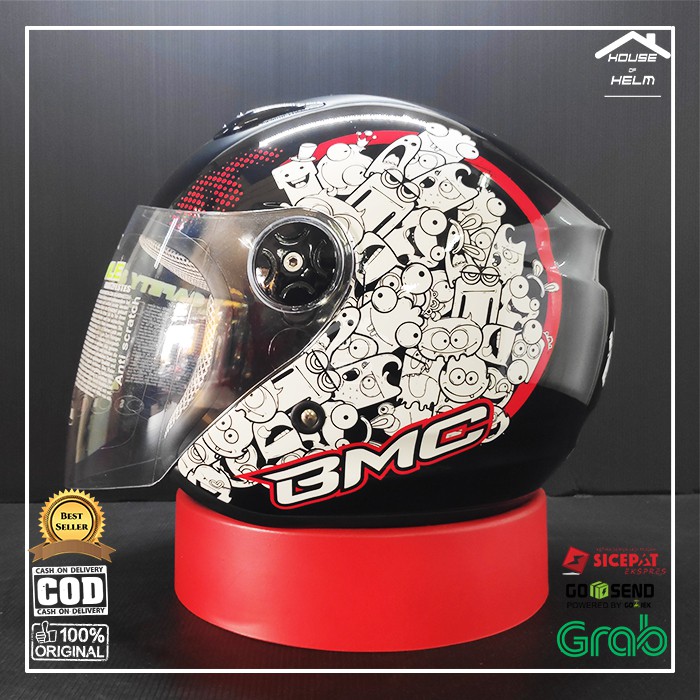 Helm Cewe Cewek Wanita Uniseks Cowok Cowo Half Face Halfface BMC Milan Motif Doodles Lucu SNI