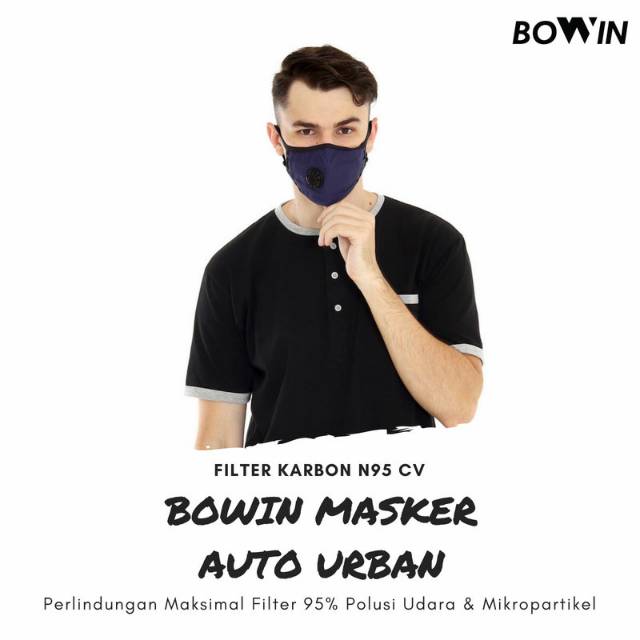 Masker BOWIN N95 CV auto urban masker motor anti polusi dengan filter karbon warna Navy refil N95