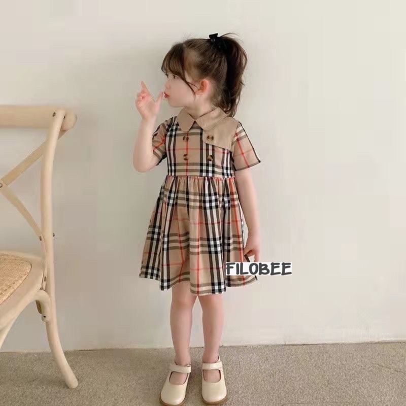 BAJU DRESS ANAK PEREMPUAN BAHAN KATUN MOTIF BUrBEERY SIZE 2 TAHUN - 5 TAHUN BERKUALITAS PREMIUM DAN MURAH