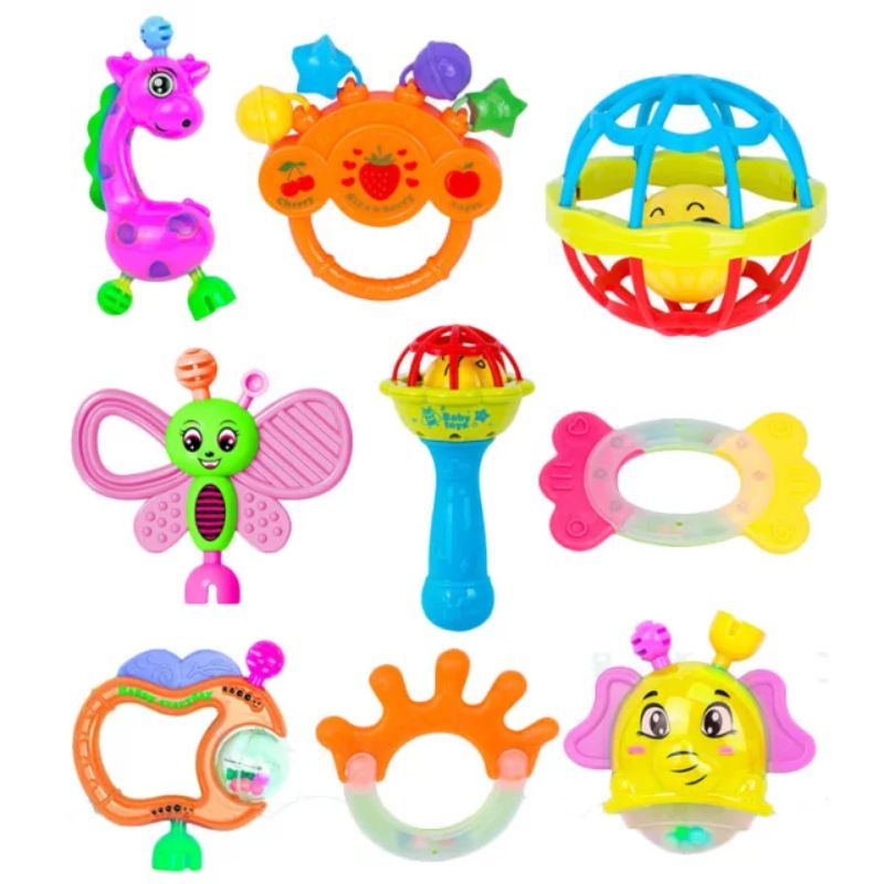 9in1 Rattle Teether Bayi Set Kado Dengan Botol Susu Besar