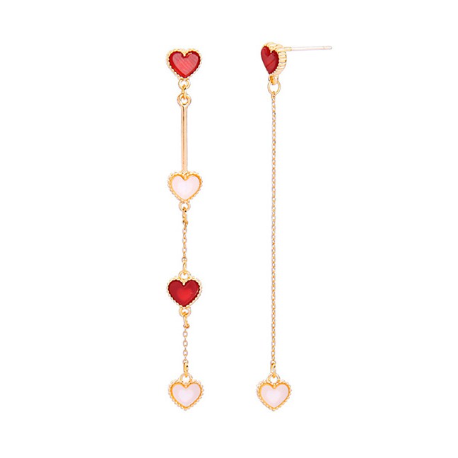 LRC Anting Tusuk Fashion Red Heart-shaped Acrylic Plate S925 Sterling Silver Earrings F95564