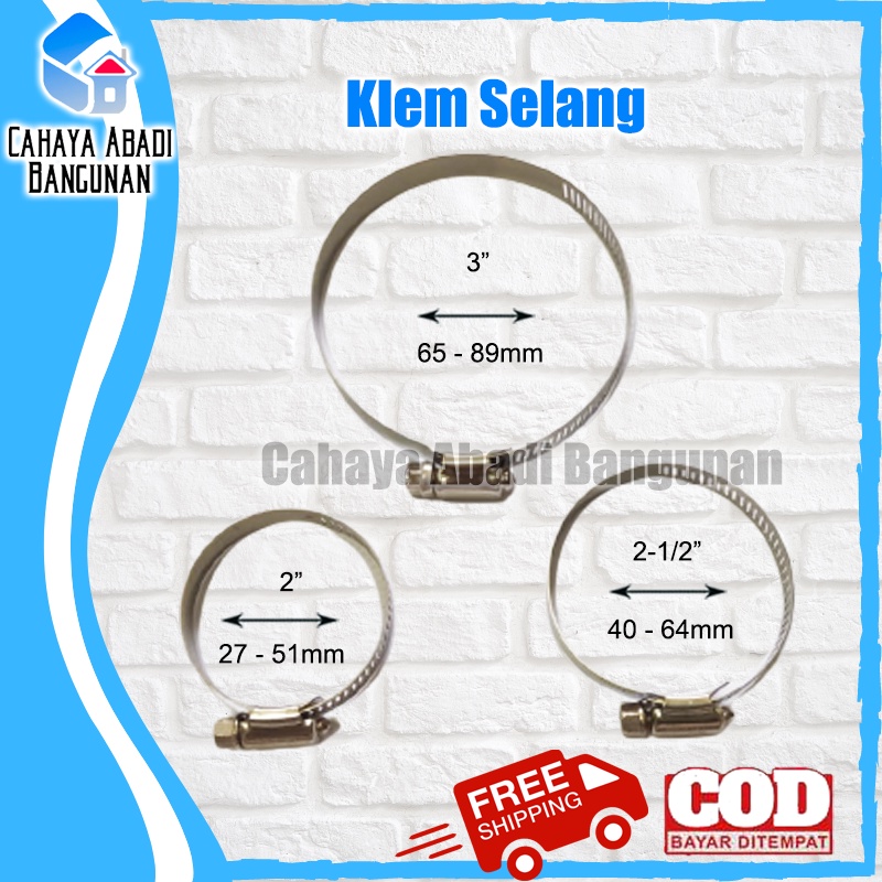 Klem Selang AIR / GAS 5/8&quot; 3/4&quot; 7/8&quot; 1&quot; 1-1/4&quot; 1-1/2&quot; 1-3/4&quot; 2&quot; 2-1/2&quot; 3&quot;