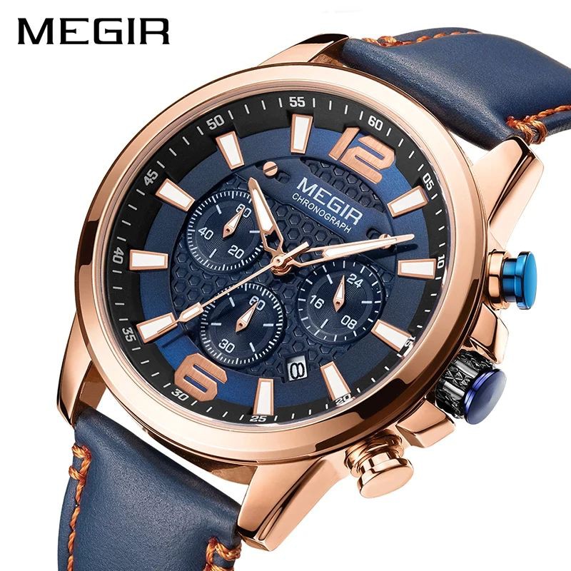 MEGIR 2156 Jam Tangan Pria Analog Chronograph Tali Kulit Luminous WATCHKITE WKOS