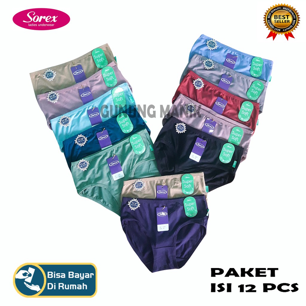 paket murah 12 pcs cd celana dalam wanita sorex super soft bahan katun menyerap keringat warna rando