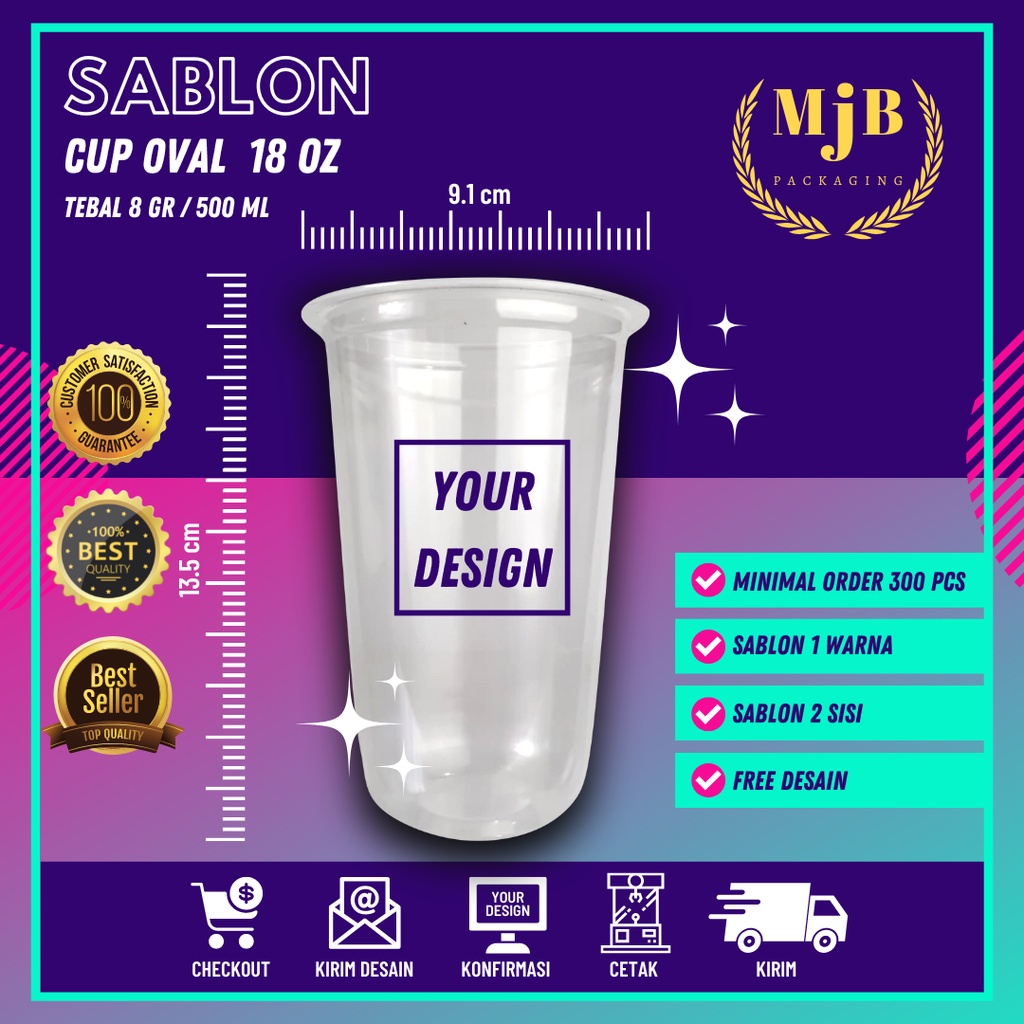 SABLON CUP OVAL 18 oz GELAS PLASTIK 500 ml CUP MINUMAN MINIMAL ORDER 300 PCS