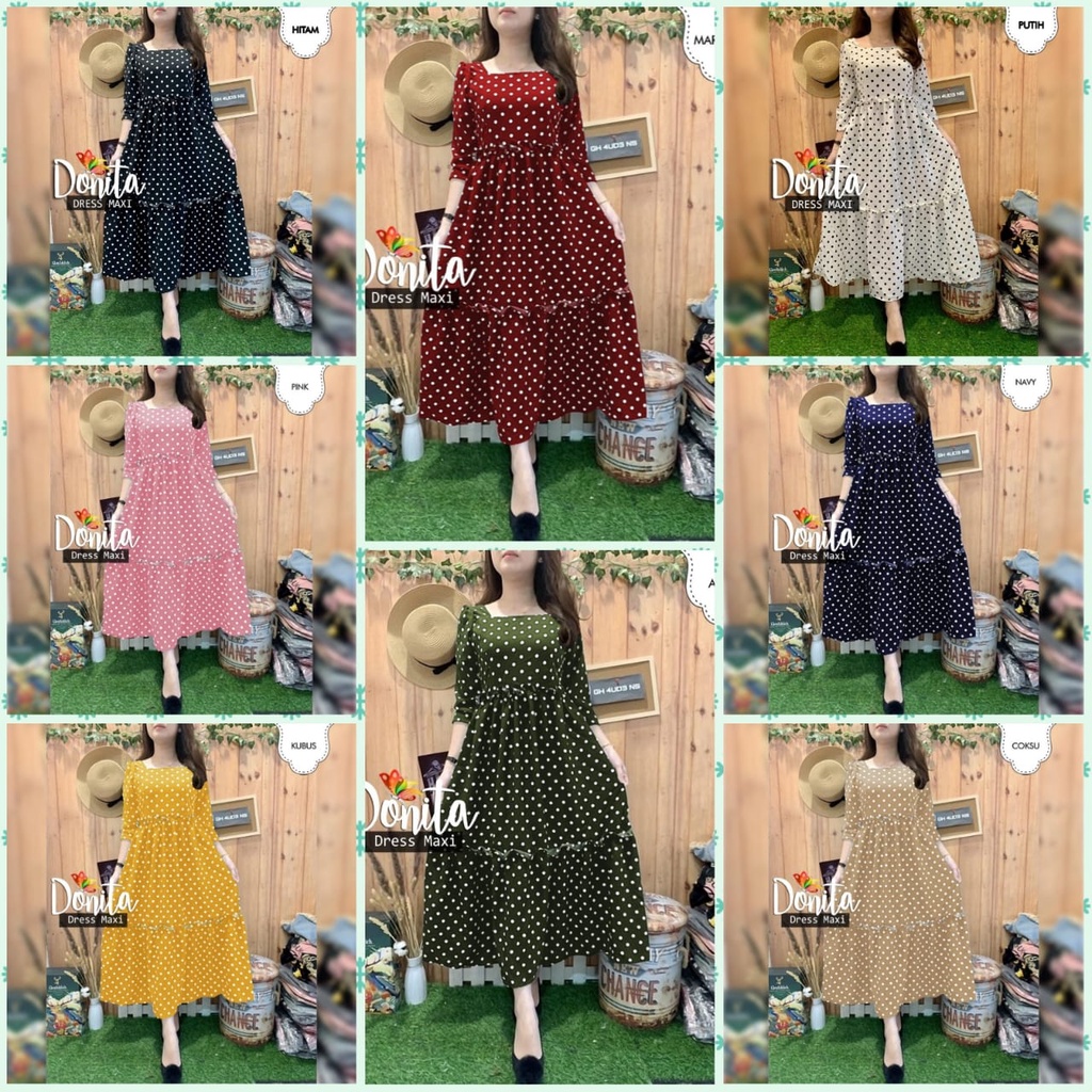 DRESS MAXY DONITAA POLKA PAKAIAN WANITA GAMIS MAXI MONALISA JCHM