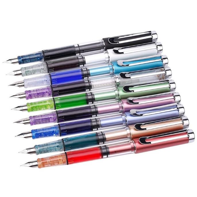 

(BISA COD) Colorful Transparent Fountain Pen Fine Nib Students Writing PROMO Kode 1308