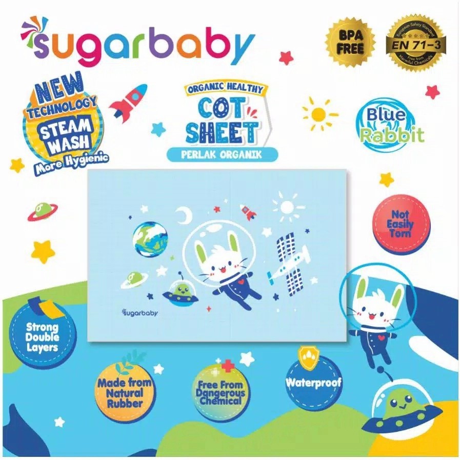 PERLAK SUGAR BABY - PERLAK KARET- BLUE STAR PREMIUM ORGANIC RUBBER COT SHEET  90x60 cm