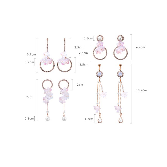 LRC Anting Tusuk Fashion Silver Needle Sequins Flower Tassel Pearl Crystal Opal Earrings F5423X