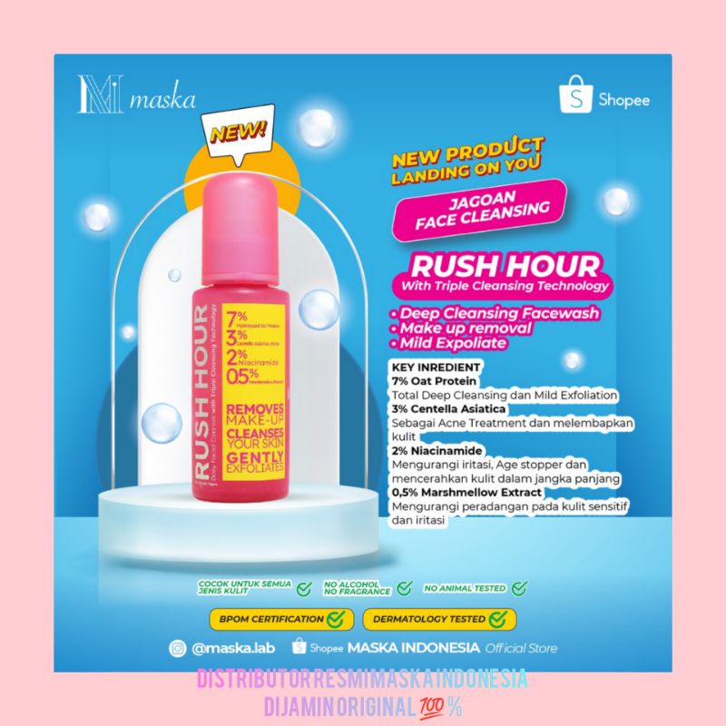 Maska rush hour daily facial cleanser with triple cleansing technology 100 ml Membersihkan Make Up