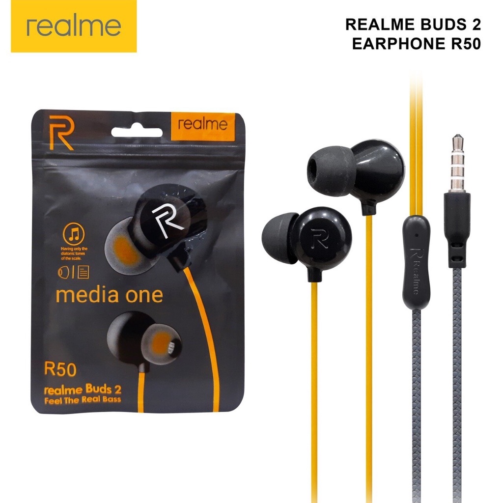 ⭐️ Jendela Kosmetik ⭐️ Handsfree Realme R50 / Headset Realme R50 Plus Stereo Bass / Earphone Handsfree HF Realme