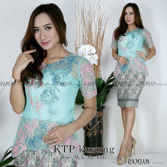 Setelan Kebaya Tile Payet Mint Mix Plisket Pendek / Kebaya Modern
