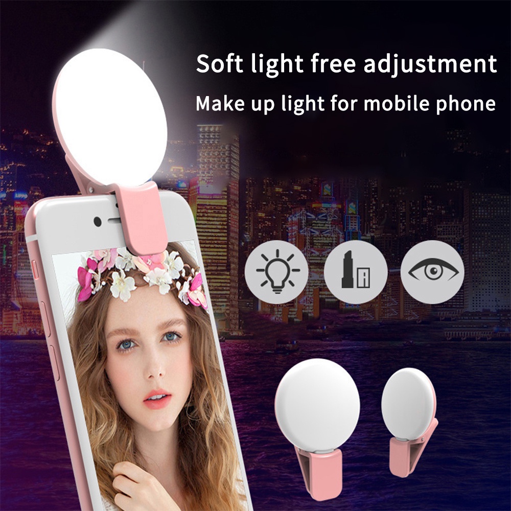 Portable Mini Selfie Ring Light/  3 Light Modes  Lens Beauty Fill Light/USB Rechargeable Clip Mobile Phone Fill Lamp/ Wome Adjustable Brightness Selfie Lights/ LEDS Lighting Night Darkness Lamp